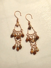 Red Italian Onyx & Peach Moonstone Chandelier Artisan Earrings 100% CHARITY
