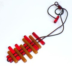 Sobral Cilindros Blue Red Black Cylinder Beads Artist Made Flapper 43″ Necklace