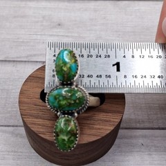 Sonoran Gold Turquoise Ring Adjustable 6-8 Sterling Silver 3 Stone Southwestern