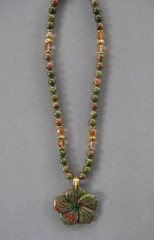 Pretty Unakite Flower Pendant Necklace with Silver and Genuine Unakite Beads