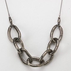 Bold Avant Garde Gunmetal Grey Black Oval Links India Brass Statement Necklace