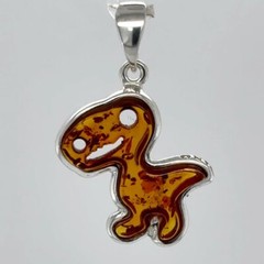 Cognac / Brown BALTIC AMBER Dinosaur T-Rex Pendant 925 STERLING SILVER #9033e