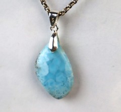 Lovely Natural Sky Blue Larimar .925 Sterling Silver Pendant 43mm