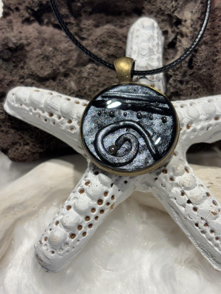 Handcrafted Polymer Clay and Resin Pendant Necklace With Silver tones 18 To20”