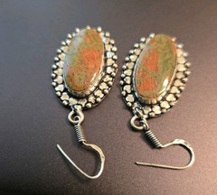 Artisan Handmade Sterling Silver Unakite Jasper Dangle Earrings