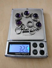 Handmade 925 Sterling African Amethyst Cabochon Bracelet 32.6g Toggle Adjustable