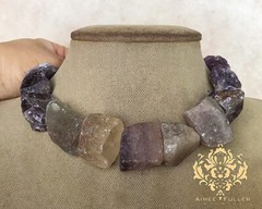 Gen. Rough Amethyst Fluorite Colorful Nuggets Chunky Statement Necklace Purple