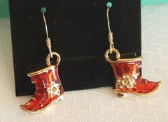 Handmade in USA Cute! Bold Red Alloy Enamel Boots Earrings – FREE SHIPPING!