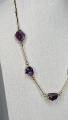 27” Natural Purple Amethyst Long Necklace 18K Gold Plated Raw Stones Brazil