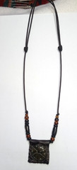 Serpentine peyote on leather hand braided, adjustable Necklace, Guatemala Jade.