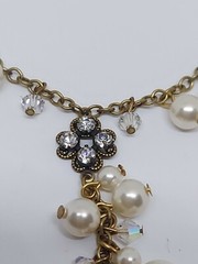 Clara Beau Gold Tone Faux Pearl Beads Crystal Flower Dainty Necklace