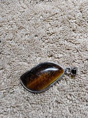 Tiger’s Eye Pendant. Set In Rhodium Plated Mounting. FREE SHIPPING