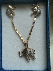 18K Gold Plated Elephant Earrings and Necklace Jewelry Gift Set