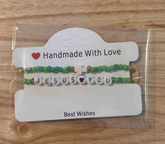 Handmade Beaded Charm Bracelets «JESUS LOVES YOU»and Cross Bracelet 18cm