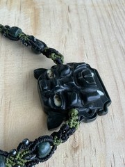 Zapotec Bat God Handcrafted Serpentine Pendant Beaded Macrame Knotting Necklace