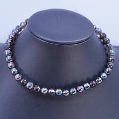 12″, VTG Sterling silver handmade necklace, 8mm dark AB crystal choker collar
