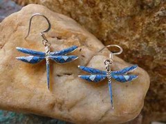Dragonfly Sterling Silver Blue Denim Lapis Gemstone & Opal Earrings Handmade B36