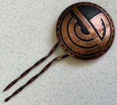 Vintage Copper Tribal Medallion Hair Fork Southwestern Round Bell Trading Post