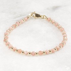 3.5mm Rhodochrosite Bracelet, Dainty Blush Gemstone, 14k Gold Filled