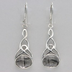 Oval RUTILATED QUARTZ Celtic Leverback Earrings 925 STERLING SILVER Gemstone #3e