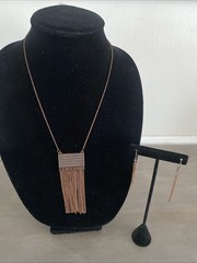Necklace Earring Set Bronze Chain Long Pendant Fringe Statement Y2K Glam Tassel
