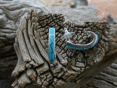 Turquoise & Opal Southwestern Sterling Silver 925 J Hook Post Earrings NEW G43