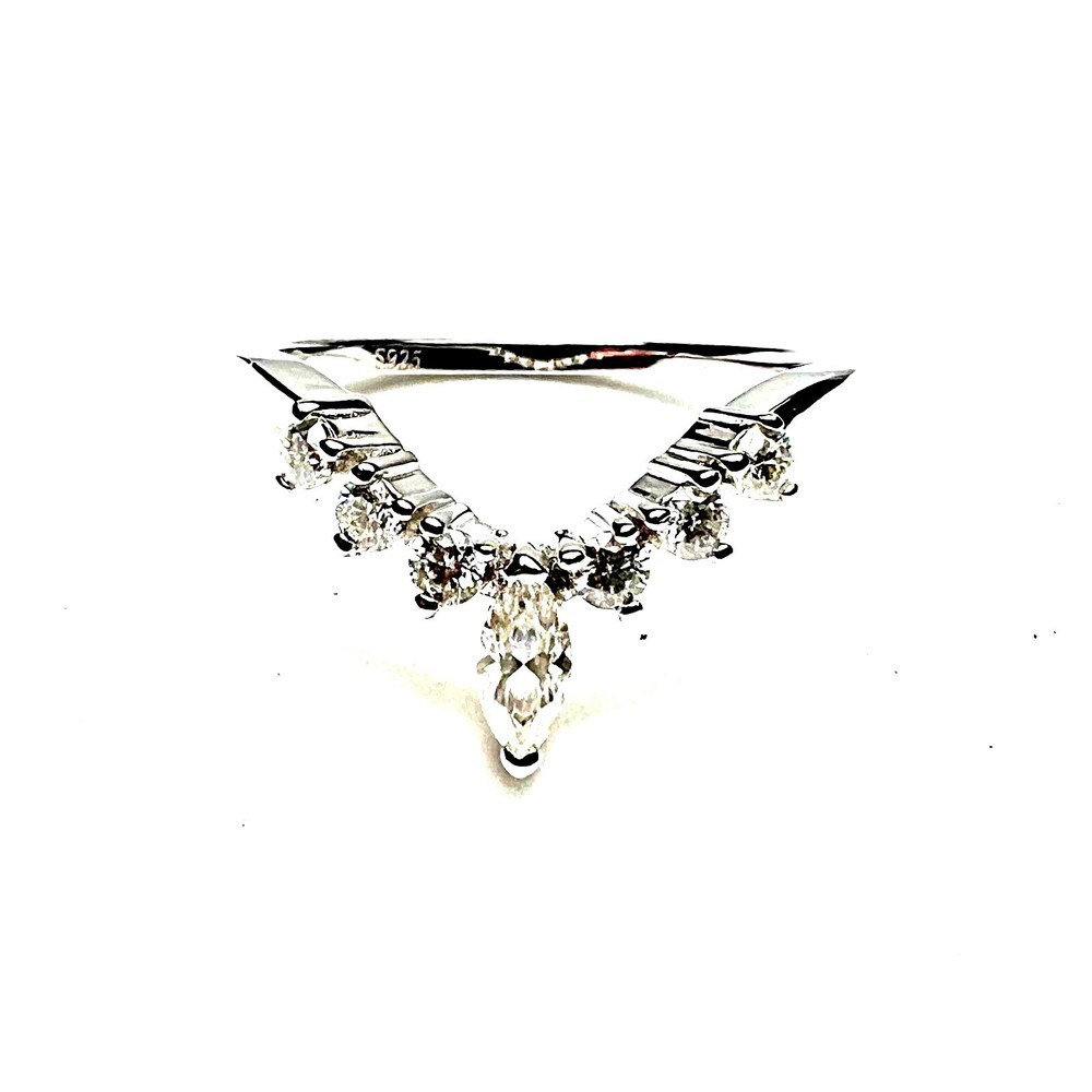 Chevron Band, Lab Grown Moissanite Ring Sterling Silver 925 , VVS D Color