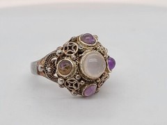 VTG 925 Two-Tone Sterling Silver Genuine Amethyst Stone Ring sz 6.5 (5.5gr)