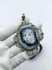 Milky Dendrite Opal Silver Pendant-Natural Opal Dendrite Pendant Necklace