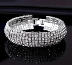 7-row CURVATURE FACETED Rhinestone BRACLET free GIFT BOX SILVER TONE 7 IN #MG14