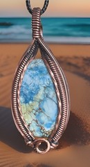 Blue Jasper (dyed) ~ Handmade Copper wire wrapped pendant jewelry 3g