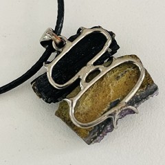 Amethyst and Black Tourmaline Wired Wrapped Crystal Pendant Black Cord Necklace