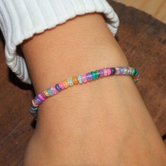 Multifire Opal Silver Bracelet Fire Opal Beaded Bracelet October Birthstone