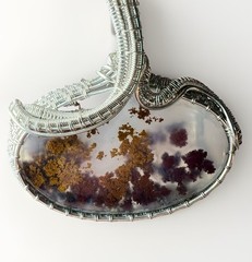 Sterling Silver 925 Hand Wrapped Moss Agate Pendant Necklace 20″