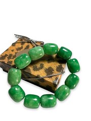 Emerald Green Jade Beaded Stretch Bracelet Chunky Good Luck Prosperity Health