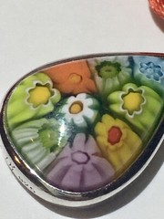 Alan K. Murano Glass Millefiori Sterling Silver 925 Pendant On Red Rope Necklace