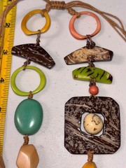 Boho Statement Necklace Coconut Shell Tagua Nut Wood Bead Adjustable Cord Multic