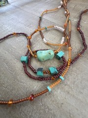 Vintage Turquoise Sterling Silver 925 Layered 2pc Statement Beaded Necklace Set