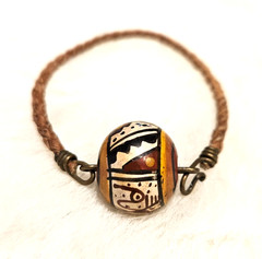 Peruvian Ceramic 1/2 inch round bead on woven bracelet 6 1/2 inches long