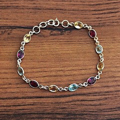 Natural MultiStone Bracelet( Rhodolite, Citrine, Blue Topaz) 925 Silver Bracelet