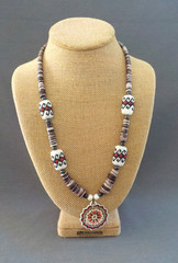 Woven Seed Bead Pendant Necklace Sterling Silver Handmade Shell Disc Pearl
