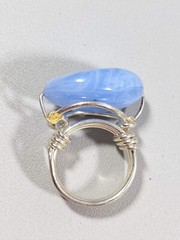 Artisan Silver Tone Blue Acrylic Oval Solitaire Style Wrap Ring Size 6