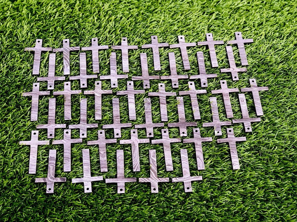 Lot of 50 -Cross Pendant Hand Forged Damascus Steel Crucifix Men Women Jesus New
