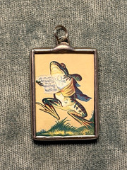Vintage Postcard Singing Frog Pendant Handmade Jewelry w Mirrored Back 1.5×1.25″
