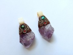 ✨Unique Lot of 10 Amethyst / Turquoise Peruvian Pendants Handmade Alpaca Silver✨