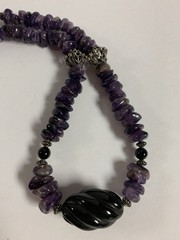 Vintage Artisan Purple Amethyst & Black Onyx Sterling Silver Necklace 27”