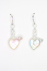Pearl White Heart 13mm & Quartz Natural Earrings .925 Sterling Silver 1 1/4″
