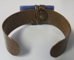 SIGNED JAN MICHAELS SAN FRANCISCO CUFF BRONZE COPPER HAMMERED BRACELET STONE