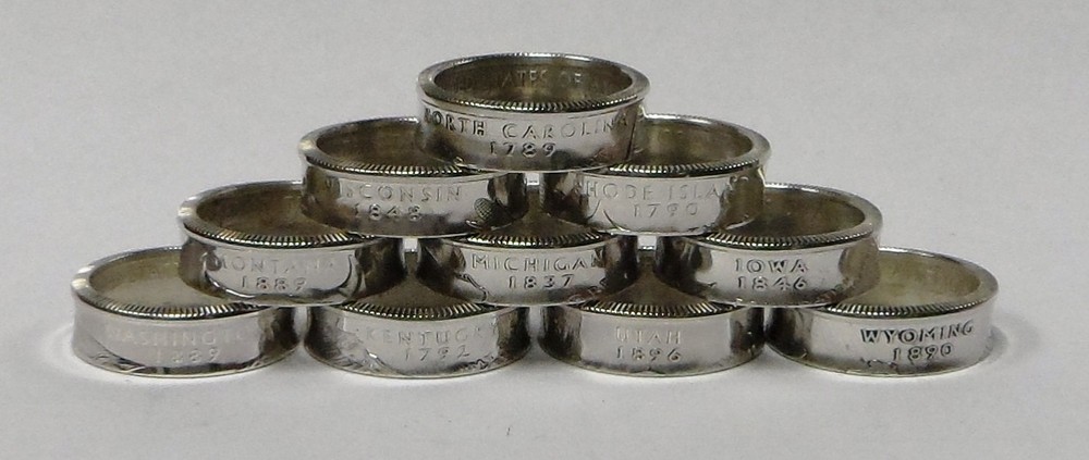 MASSACHUSETTS SILVER PROOF US STATE QUARTER HANDMADE COIN RING SIZE 4 -12
