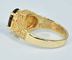 Natural Garnet 14k Solid Gold Oval Ring Engraved